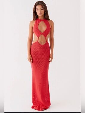 BNWT Peppermayo Caicos Crochet Maxi Dress Red size L/XL
